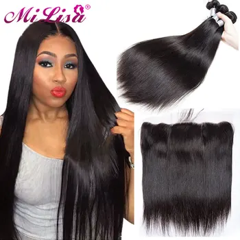 

Mi Lisa 3 Bundles With Frontal Malaysian Straight Hair Weave Remy Human Hair Bundle and 13x4 Lace Frontal Closure with Bundles