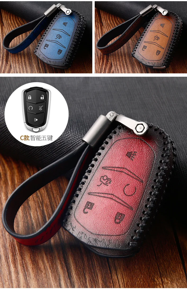 Genuine Leather Car Key Case Cover for Cadillac ATS CT6 CTS SRX XT5 XT4 SLS XTS XT6 ESCALADE XLR