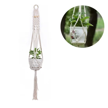 

1PC Macrame Plant Hanger Beige Cotton Plant Handmade Flower Holder Hanger for Balcony Wall Garden Pots Countyard Decor
