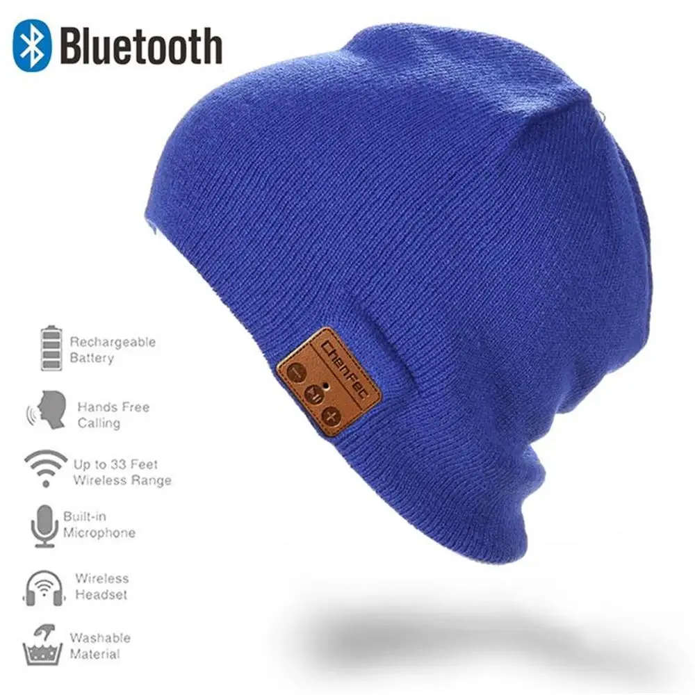 cf-hat-blue Горячая Беспроводная Bluetooth Музыкальная шляпа наушники гарнитура наушники с микрофоном зимние спортивные кепки стерео динамик Рождественский подарок - Цвет: cf-hat-blue