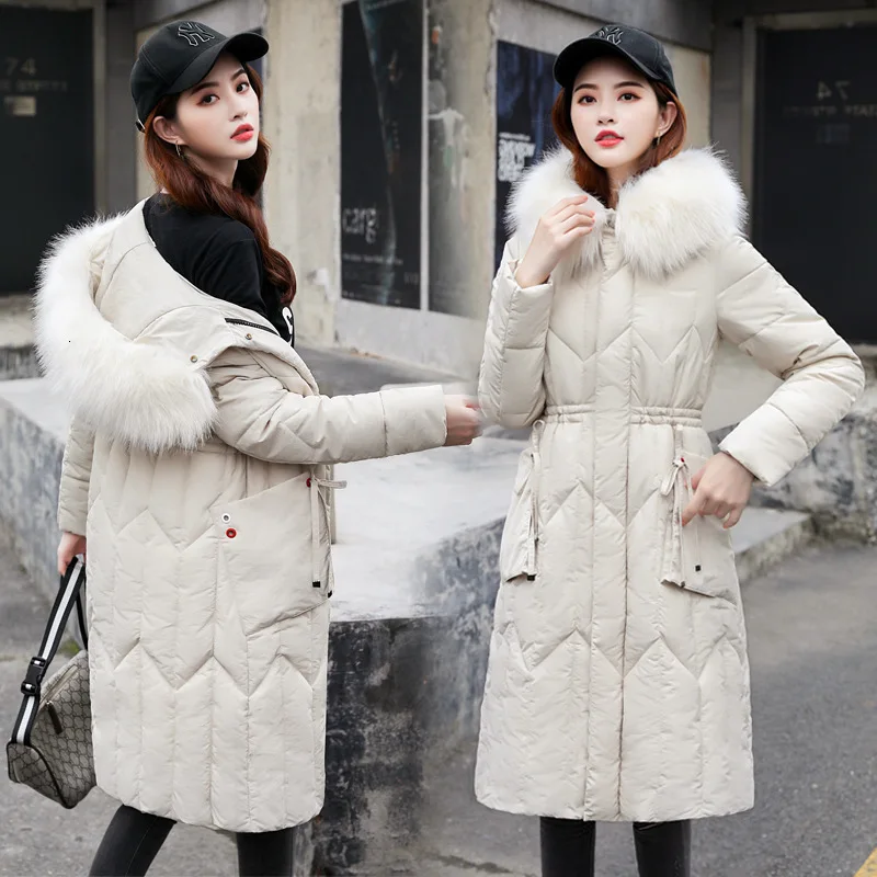 Chic Fur Coat Hooded Winter Down Coat Warm Jacket Plus Size Long Slim Women Cotton padded Wadded Parkas female jacket 5XL