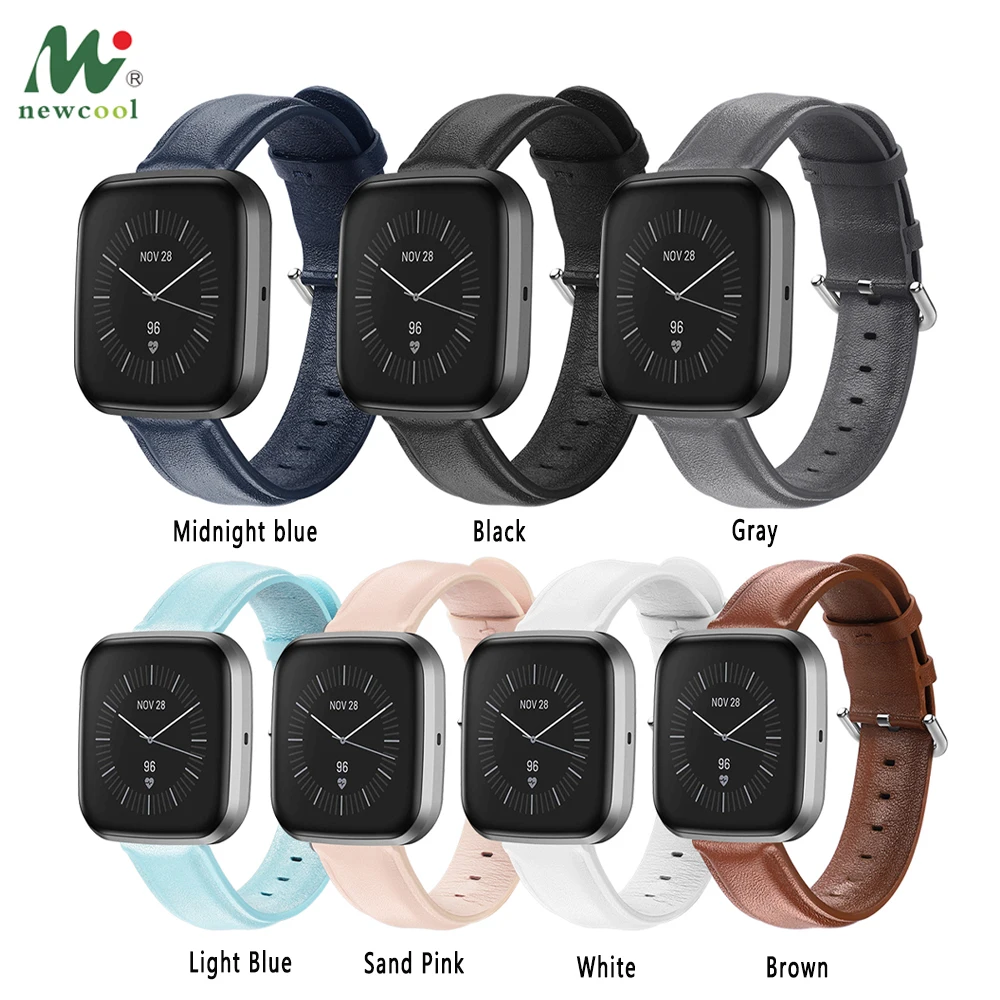 Pulseira de Couro Genuíno para Fitbit Ajustável para Mulheres dos Homens Versa Relógio Respirável Banda Cor Sólida Luz Substituição 2020