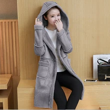 Осеннее Женское зимнее пальто из искусственной замши женское корейское модное плотное овечье шерстяное длинное пальто однотонные теплые пальто с капюшоном