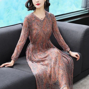 

Silk Dress Women Party Long Summer Dress Print Floral Dresses Vintage Vestidos Slim Clothes Vestidos Mujer 2019 LWL1491