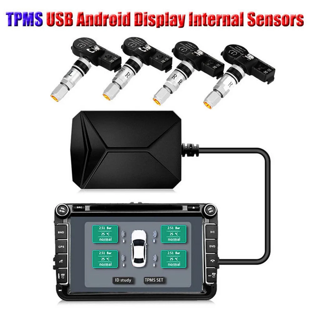 USB Android TPMS система контроля давления в шинах Дисплей Сигнализация 5 в внутренние датчики Android навигация Автомагнитола 4 датчика