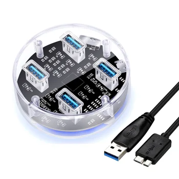 

USB 3.0 transparent desktop HUB, 4 ports USB3.0 interface, 5Gbps speed, with dual-port power supply, for laptop deskop computer