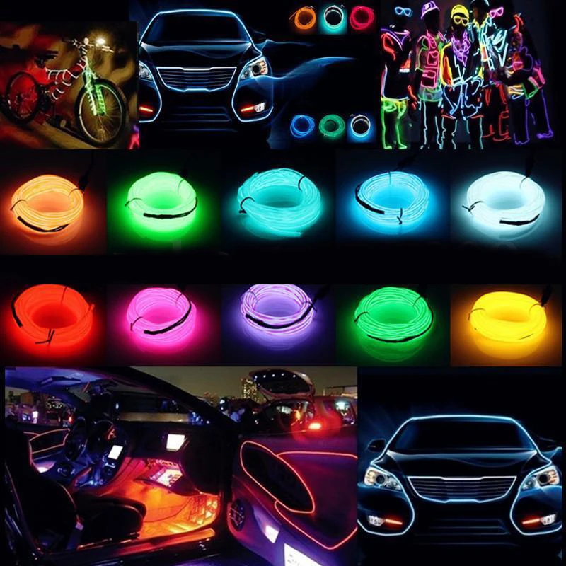 LED Strip 1M 3M 5M Flexible Neon Light EL Wire car battery Rope Tube Line With Driver For Costume Party Christmas Halloween | Освещение
