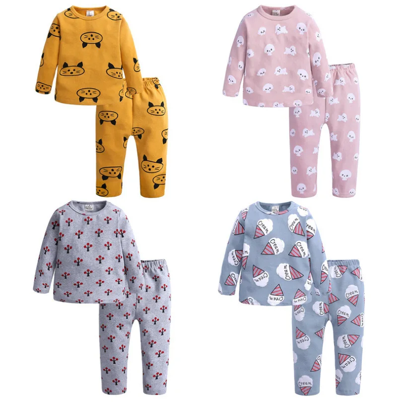 

Four-color Winter Spring New Cotton Home Casual Sets Cute Cartoon Printed Long Sleeve Two-piece Set Casual Style Suit 0-7 Years