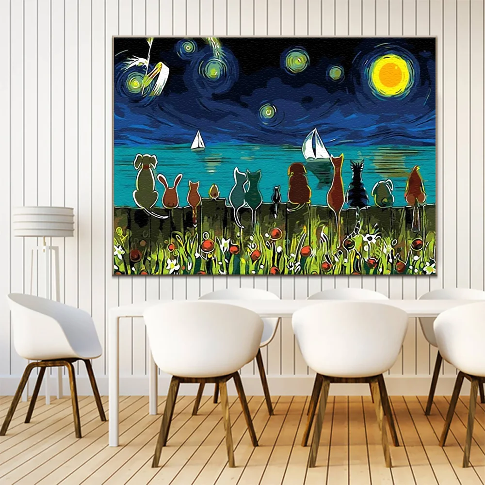

Good Night Quiet Blessing Picture By Numbers Cartoon Decorative Canvas Painting Hand Painted Handicraft New Year Gift