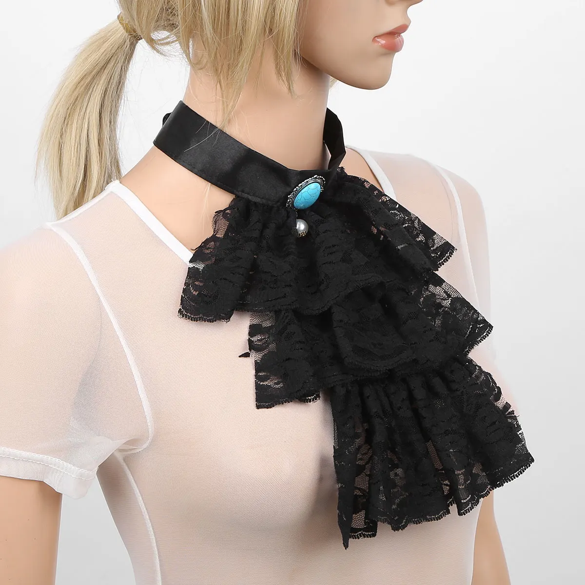 Fake Collar Victorian Renaissance Detachable Ruffled Lace Jabot Neck Collar Stage Party Steampunk Costume Accessory Lace