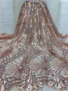 

African Lace Fabric Tulle Lace Embroidery Sequins Lace Fabric For Nigerian Wedding Lace 5yards French Lace Fabric