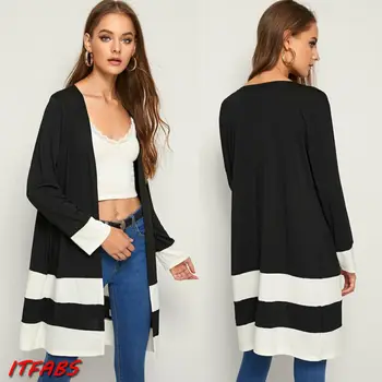 

2019 Women Ladies fall Cardigan OL Office Trench Long Coat Duster Open Stitch Outwear