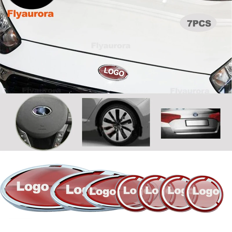 

7PCS K Logo 3D sticker Car Badge Emblems logo Front +Rear +Steering Wheels+ Wheel Center Hubcap For KIA OPTIMA K2/K3/K4/K5 Venga