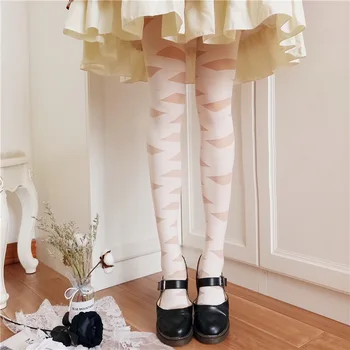 

Japanese Cross Strap Pantyhose Women Cos Play Thin Dark Black Style Silk Socks Lolita Sexy Long Socks JK Thigh High Stockings