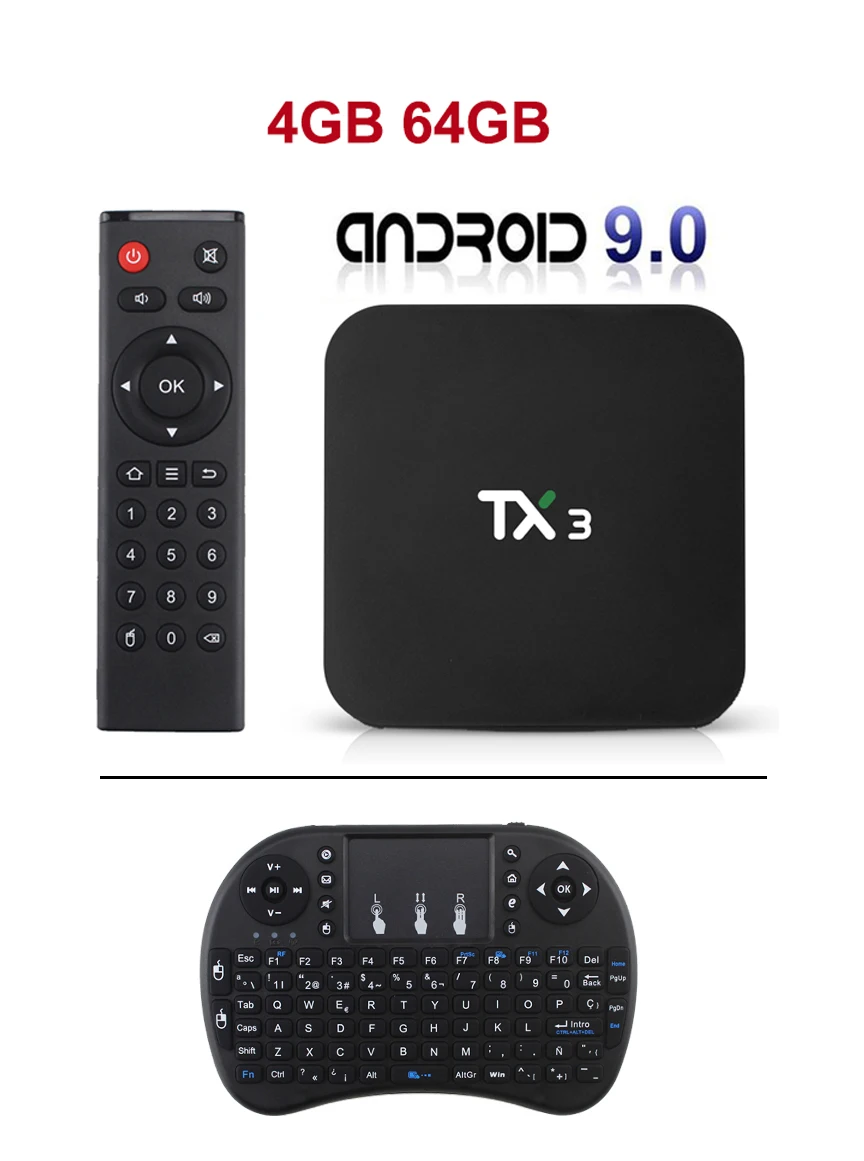 Procaja TX3 Android 9,0 Smart tv Box Tanix Android tv BOX 2 ГБ/4 Гб ram 16 Гб/32 ГБ/64 Гб rom S905X3 четырехъядерный телеприставка - Цвет: 4GB 64GB and I8