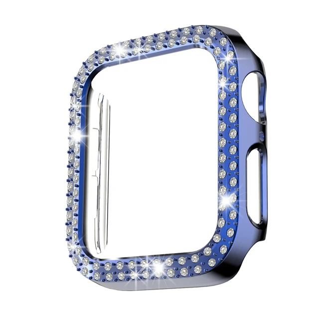 Diamond Cover for Apple Watch Case Series 7 6 SE 5 4 3 2 1 45mm 41mm for Iwatch 40mm 44mm 38MM 42MM Bumpe Protective Bling Cases Blue