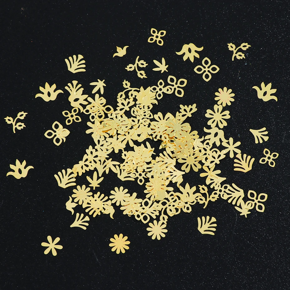 120 шт 3D Металлические Блестящие Блестки Золотые цветы украшения для дизайна ногтей сплав хлопья гвоздь советы заклепки блестка DIY аксессуары BE970-F