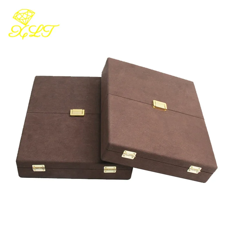 Microfiber Leather Portable Packaging Box Double Open Jewelry Storage Box Ring Necklace Pendant Display Collection Storage