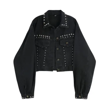 

Loose Coat Woman Autumn Clothing 2019 Popular Pearl Black Loose Fashionable Nail Cowboy Loose Coat Short High