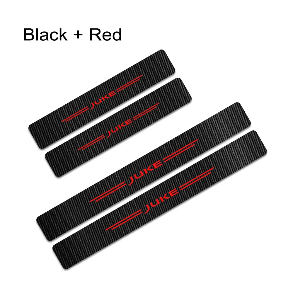 4 шт. автомобильные накладки на пороги против царапин из углеродного волокна, накладка на педаль, наклейки для Nissan Juke, автомобильные дверные пороги, защита, аксессуары - Название цвета: Black Red
