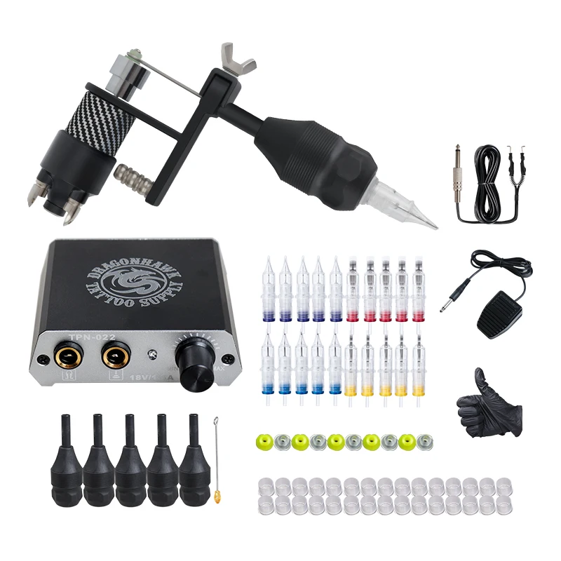 Arma de Alimentação Dragonhawk Tatuagem Completo Motor Máquina Agulhas Apertos Kit 1 Dragonhawk kit tatuagem completo motor máquina arma