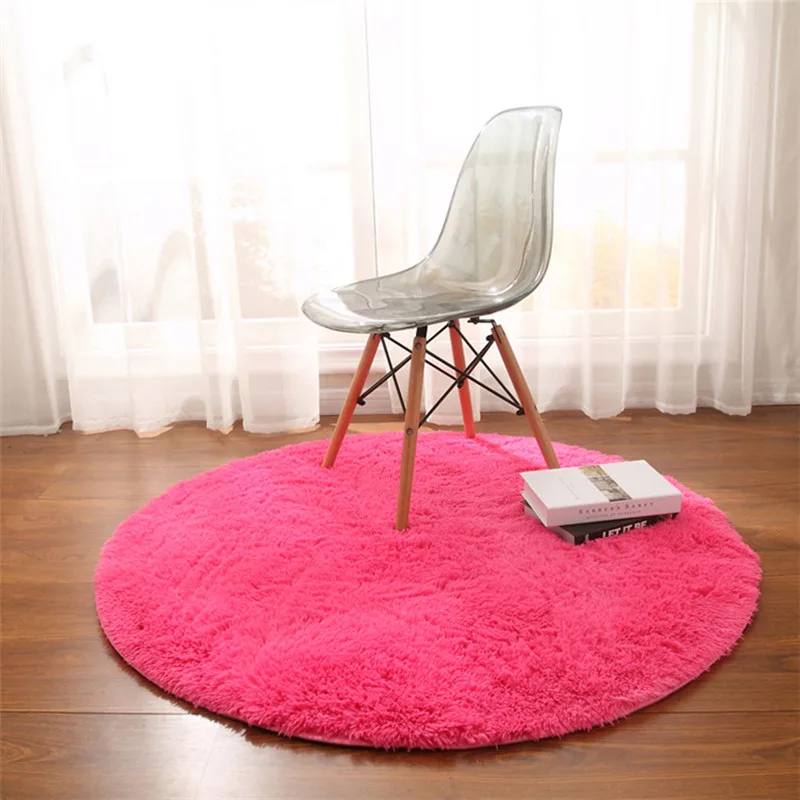 Пушистый круглый ковер ковры для гостиной Нескользящие круглые напольные коврики для спальни мохнатый ковер белый - Цвет: Rose Red