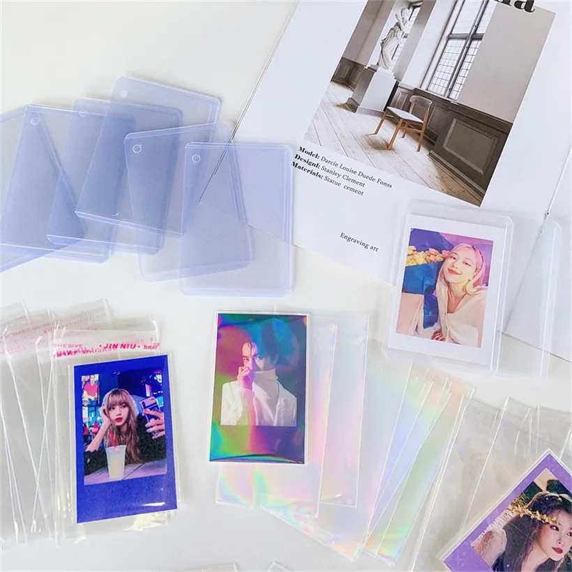 30pcs Clear Laser Neon Stars Flashing Card Sleeves Protector For 3inch Postcard Photo Album Women Men ID Credit Holder Bag | Багаж и сумки