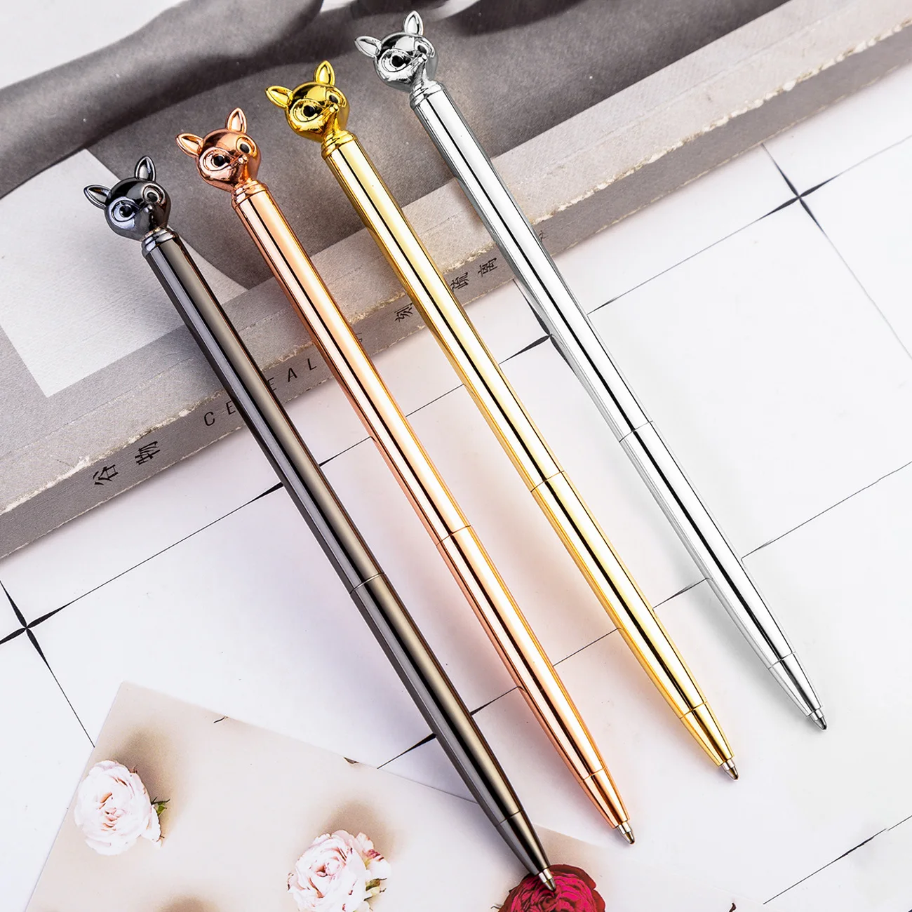 

20 Pcs Per Set Fox Head Metal Pen Ballpoint Pen Fashion Gift Pen Student Stationery Wholesale