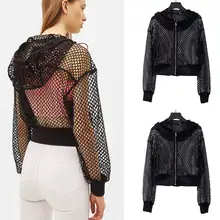 Женская Спортивная повседневная куртка с длинным рукавом, Сетчатое пальто с капюшоном и карманами, верхняя одежда, спортивная одежда для бега, фитнеса, одежда