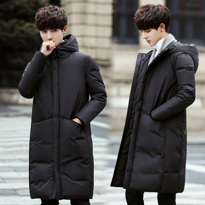 

Mens Hooded Duck Padded Jackets Man Thick Winter Down Coats Male Fashion Long Overcoat Keep Warm Outerwear JK-7805
