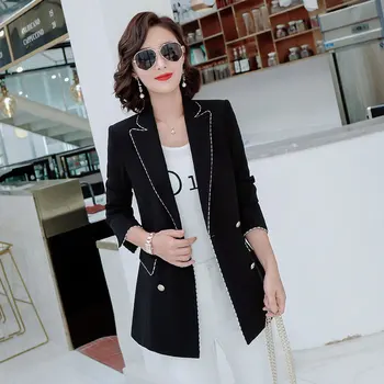 

5XL Vintage Women Casual Black White Work Blazer Loose Streetwear Suit Coat 2020 Double Breasted Autumn Professional Jacket