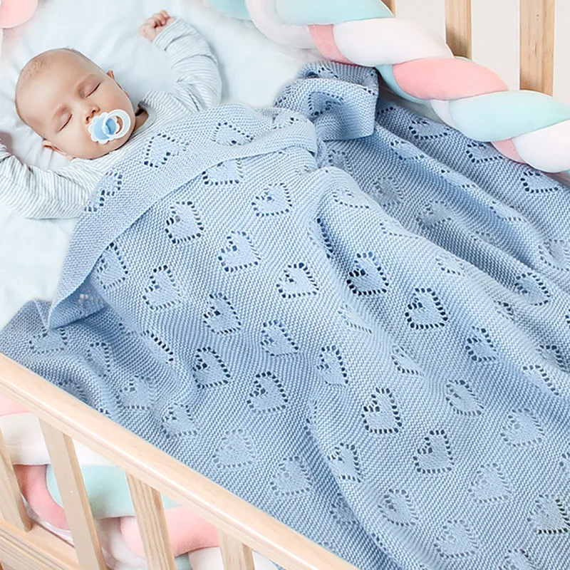Baby Blanket Knitted Crochet Heart Hollow Newborn Swaddle Wrap Toddler Sofa Bedding Quilt Infant Baby Outdoor Stroller Outfits