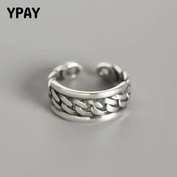 

YPAY 100% Solid 925 Sterling Silver Adjustable Rings for Women Korea Vintage Multi-Layers Wide Chain Ring Bague Jewelry YMR828