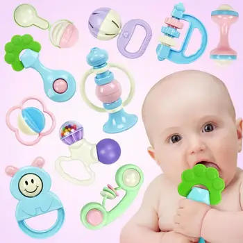 

10PCS Baby Teether Rattle Newborn Baby 0-1 Educational Toys Handbell Safety