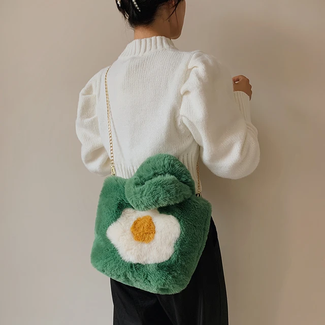 New Women's Plush Shoulder Bag Fried Egg Design with Detachable