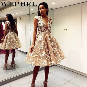 

WEPBEL Women's Dress Floral Lace Sleeveless Deep V-neck Party Dresses Elegant Dress