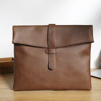 

PUOU Men Genuine Leather Shoulder Bag 2019 Fashion Clutch Messenger Bag Leather Men Travel Business Simple Handbag
