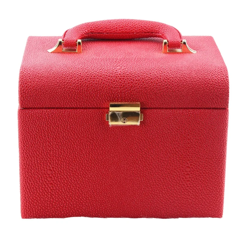 PU Leather Makeup Box Lockable Jewelry Box with Mirror Makeup Case Beauty Case Cosmetic Bag