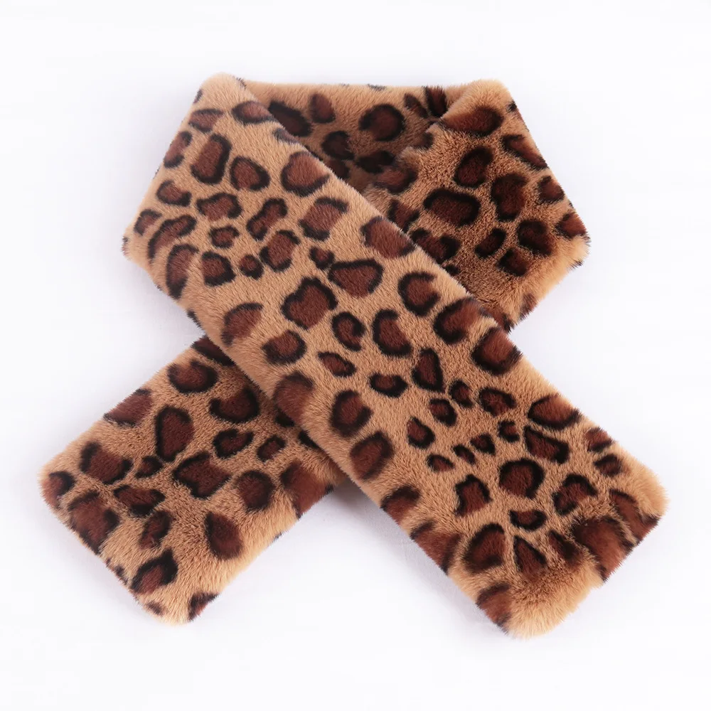

Thick Warm Faux Rabbit Fur Scarf 2019 New Leopard Scarf Women Winter Scarves Luxury Brand Neckerchief Animal Print Scarves Wraps