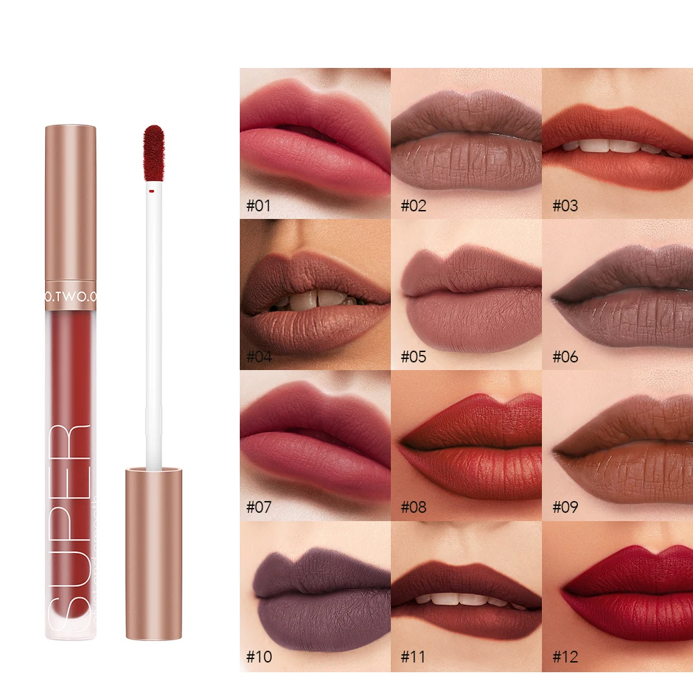 O.TWO.O Lip Glaze Velvet Matte Lip Gloss Waterproof Non Sticky Liquid Lipstick Fragrant Lip Tint Brown Lip Gloss For Dark Skin