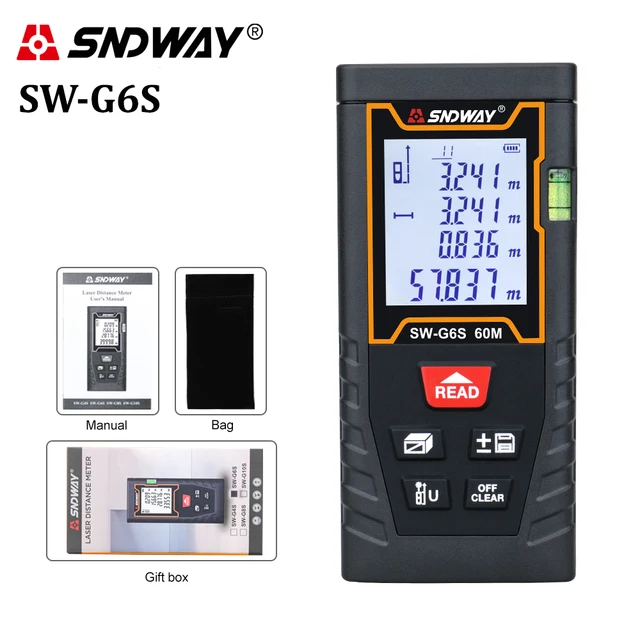 SNDWAY laser distance meter 40M 60M 80M 100M rangefinder trena laser tape range finder build measure device ruler test tool SW-G6S 60M