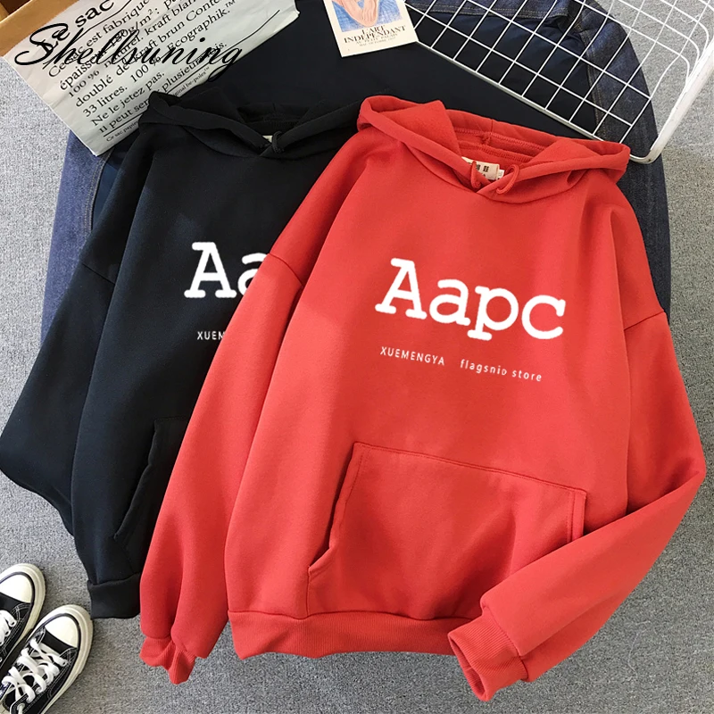 

Shellsuning Hoodies Women Leisure Letter Printed Long Sleeve Hooded Womens Pullover Soft Slouch Cotton Korean Style Sweatshirts