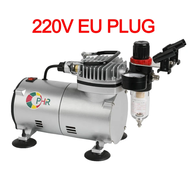 OPHIR 2 Dual-Action Airbrush Kit with PRO Air Compressor for Model Paint 110V 220V Cake Airbrush Compressor Set_AC089+004+069 220V EU Plug