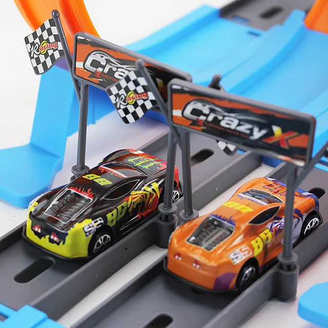 Stunt Speed Double Car Wheels Model Racing Track Diy Assembled Rail Kits Catapult Rail Car Racing