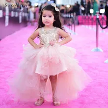 Модные платья для девочек на свадьбу, украшенные бисером; многоярусные платья с аппликацией для малышей; детское платье для дня рождения