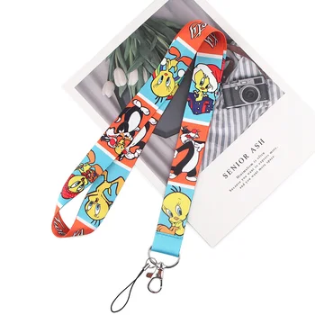 

P5373 Dongmanli Anime Cat and Bird Lanyard Car Key Chain ID Card Pass Gym Mobile Phone Badge Kids Key Ring Holder Jewelry