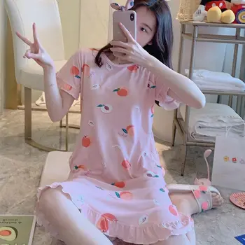

Women Girls Plus Size Nightdress Short Sleeve Ruffles Cartoon Fruit Sleepshirt