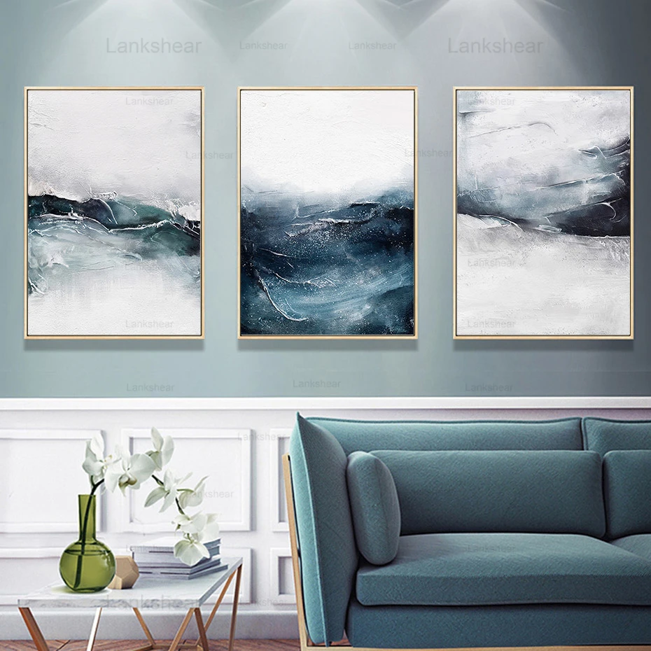 

Abstract Seascape Posters and Prints Canvas Painting Blue Mountain Landscape Wall Art Picture for Living Room Home Decoration