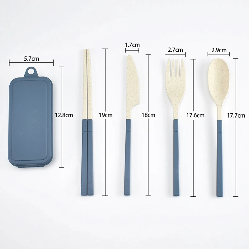 Set di stoviglie in paglia di grano da 4 pezzi, set di posate portatili, coltello, forchetta, cucchiaio, bacchette, set di posate da viaggio, scatola per utensili ecologica_voghion.com