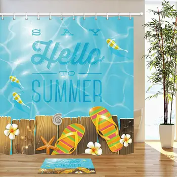 

Hello summer Shower Curtain Bathroom decor Waterproof Fabric & 12 Hooks